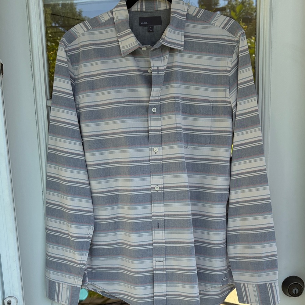 Vince Men's Casual Striped Shirt - Gray and White